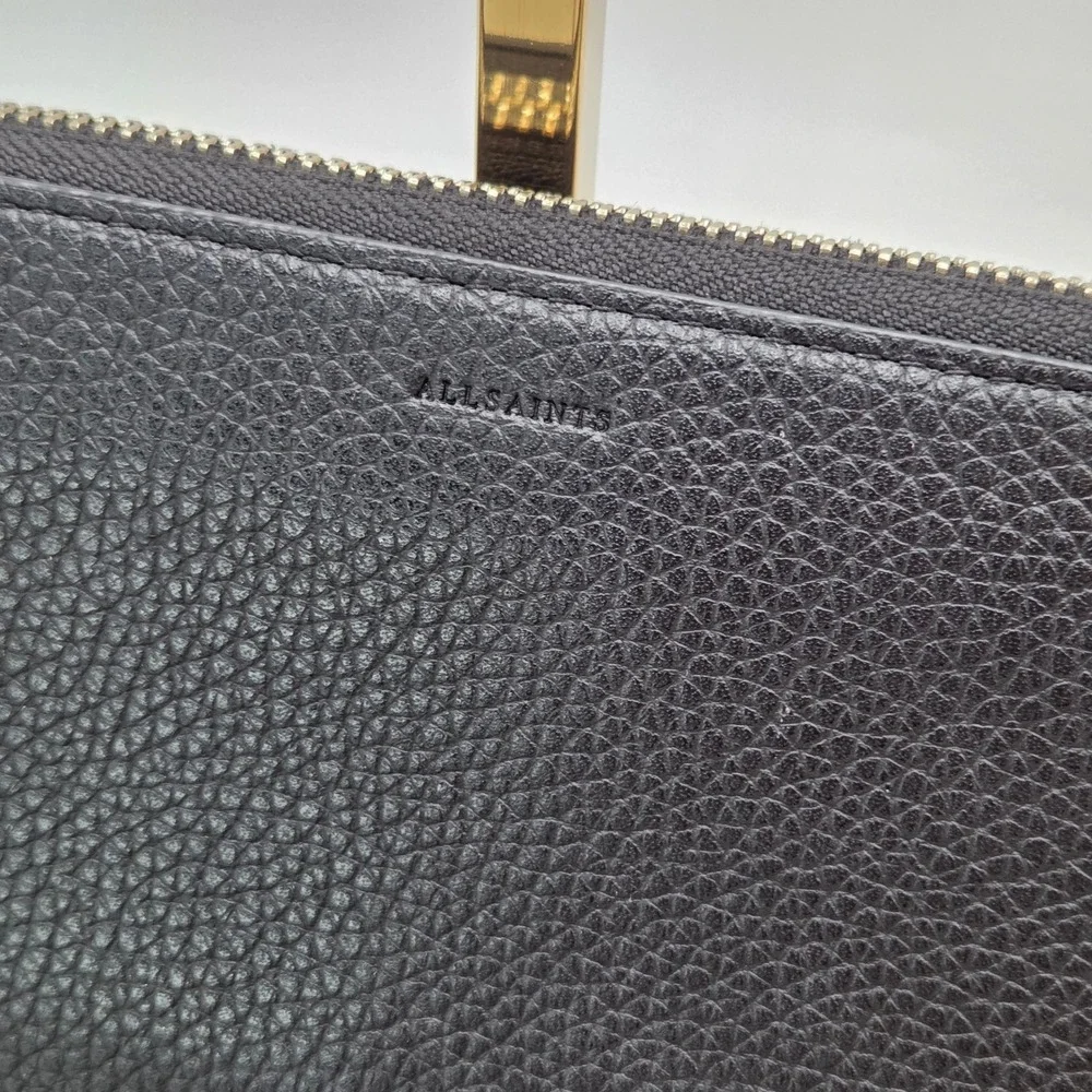 AllSaints Zip Around Pebbled Leather Wristlet Wallet Black 8